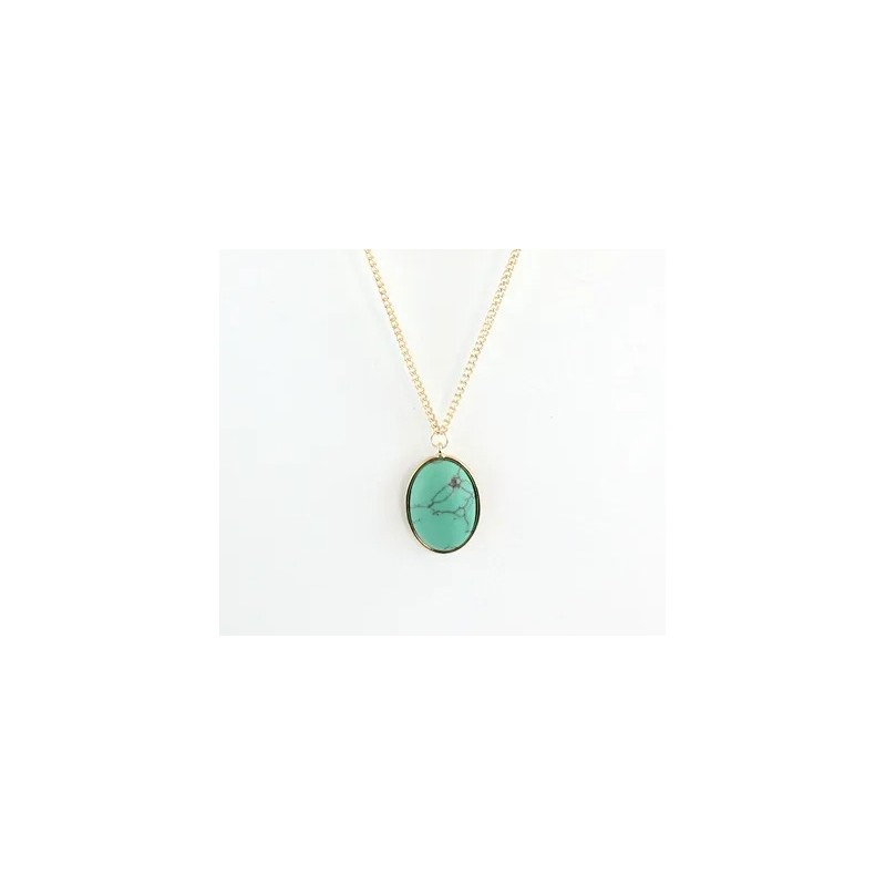 Collier avec pendentif Pierre Ovale Turquoise