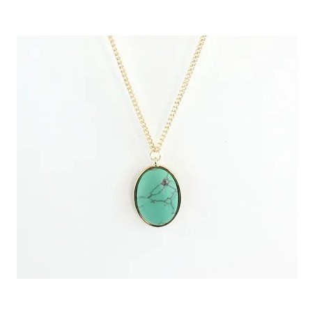 Collier avec pendentif Pierre Ovale Turquoise